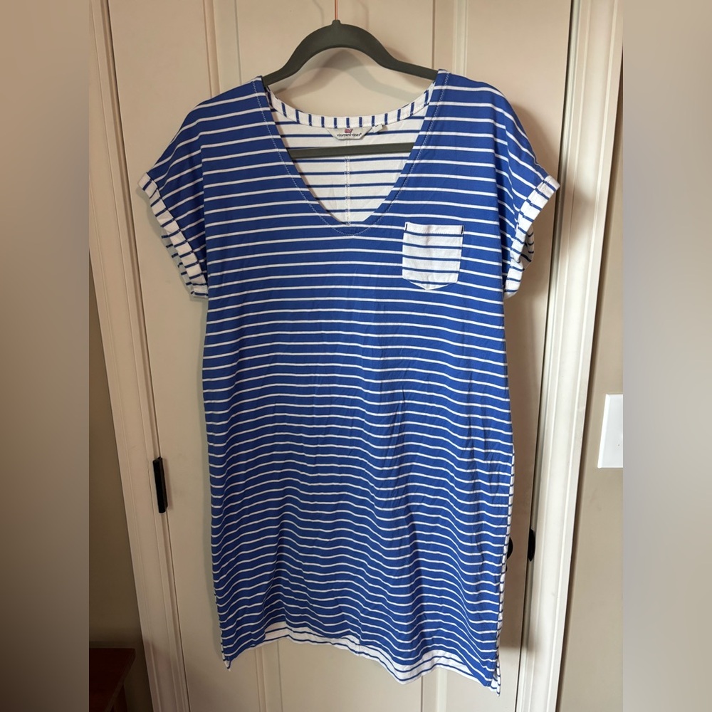 Vineyard Vines V-Neck Mixed Stripe Women’s Dress Blue and White Size Medium